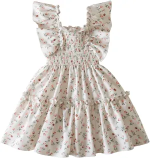 NNJXD Little Girl Floral Dress Princess Girls Casaul Printed A-line Sundress