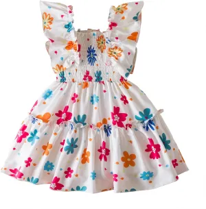 NNJXD Little Girl Floral Dress Princess Girls Casaul Printed A-line Sundress