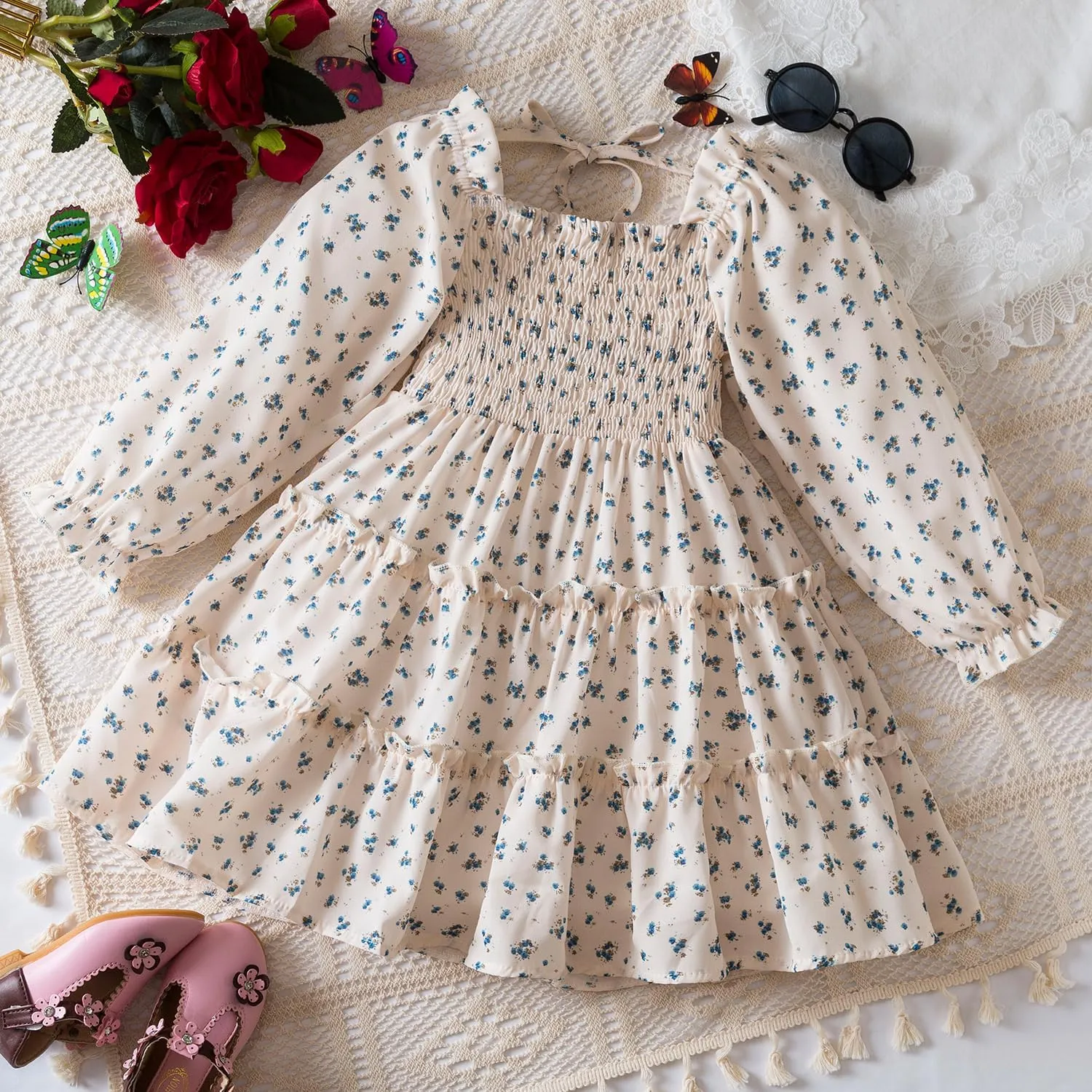 NNJXD Little Girl Floral Dress Princess Girls Casaul Printed A-line Sundress
