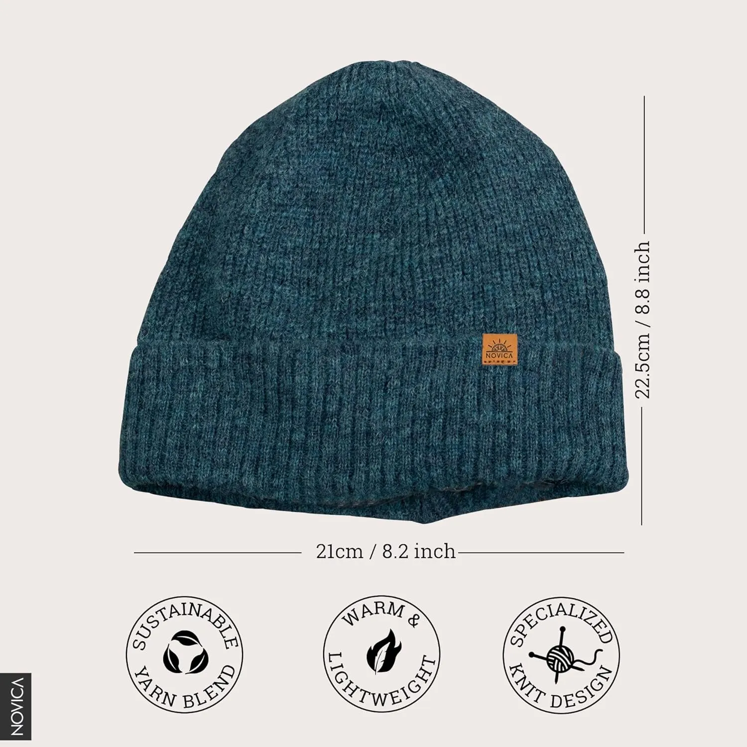 NOVICA Unisex Fall Winter Soft Alpaca Wool Blend Knit Beanie Hat