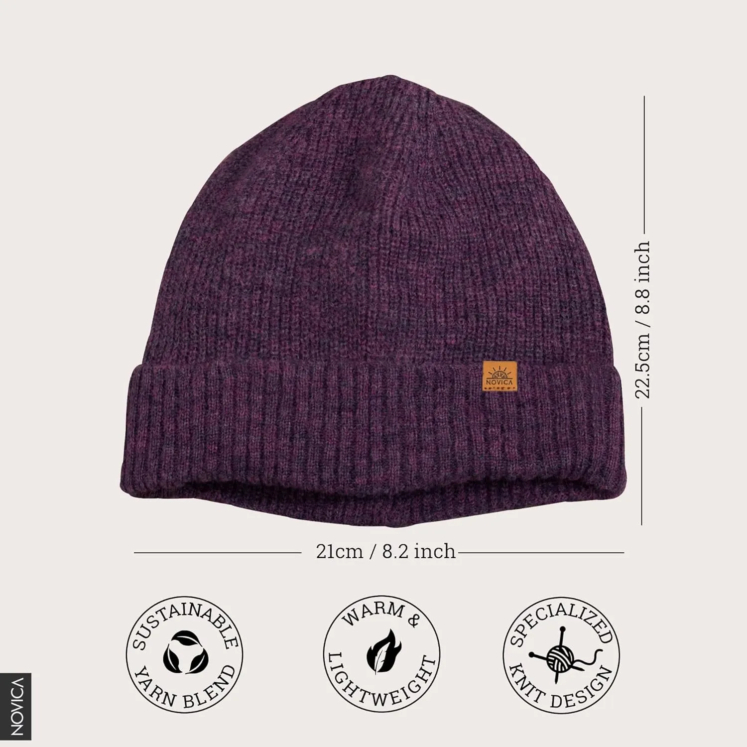 NOVICA Unisex Fall Winter Soft Alpaca Wool Blend Knit Beanie Hat