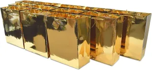 OccasionALL Small Gift Bags with Handles, Gold Christmas Wrap, Holidays, Birthdays, Weddings, Valentines, Party Favors, Shopping, Bulk, 6x3x7.5 12 Pack