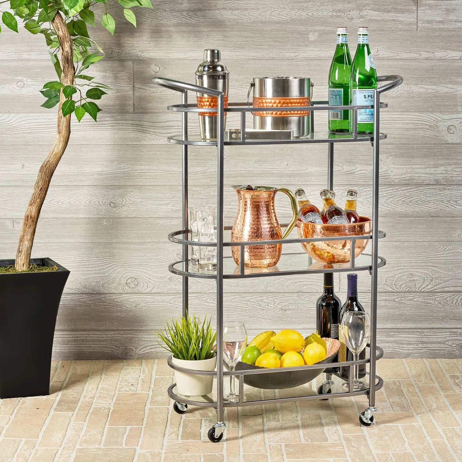 Old Dutch International Westwood Silver Bar and Serving Cart 26¾" x 12½" x 37⅜ (617PW)