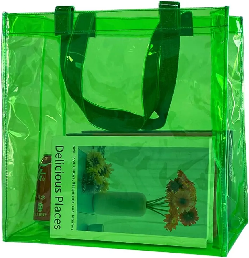 ONEART Stadium Clear Tote Bag, Portable PVC Handbag with Handles, Transparent Solid Construction