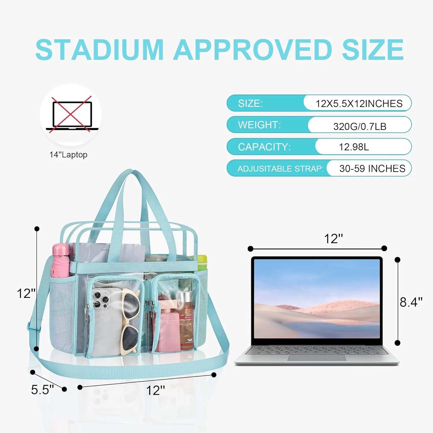 Oraben Clear Tote Bag Clear Bag Stadium Approved 12x6x12 Stadium Bag for Work, Sports Games,Gym