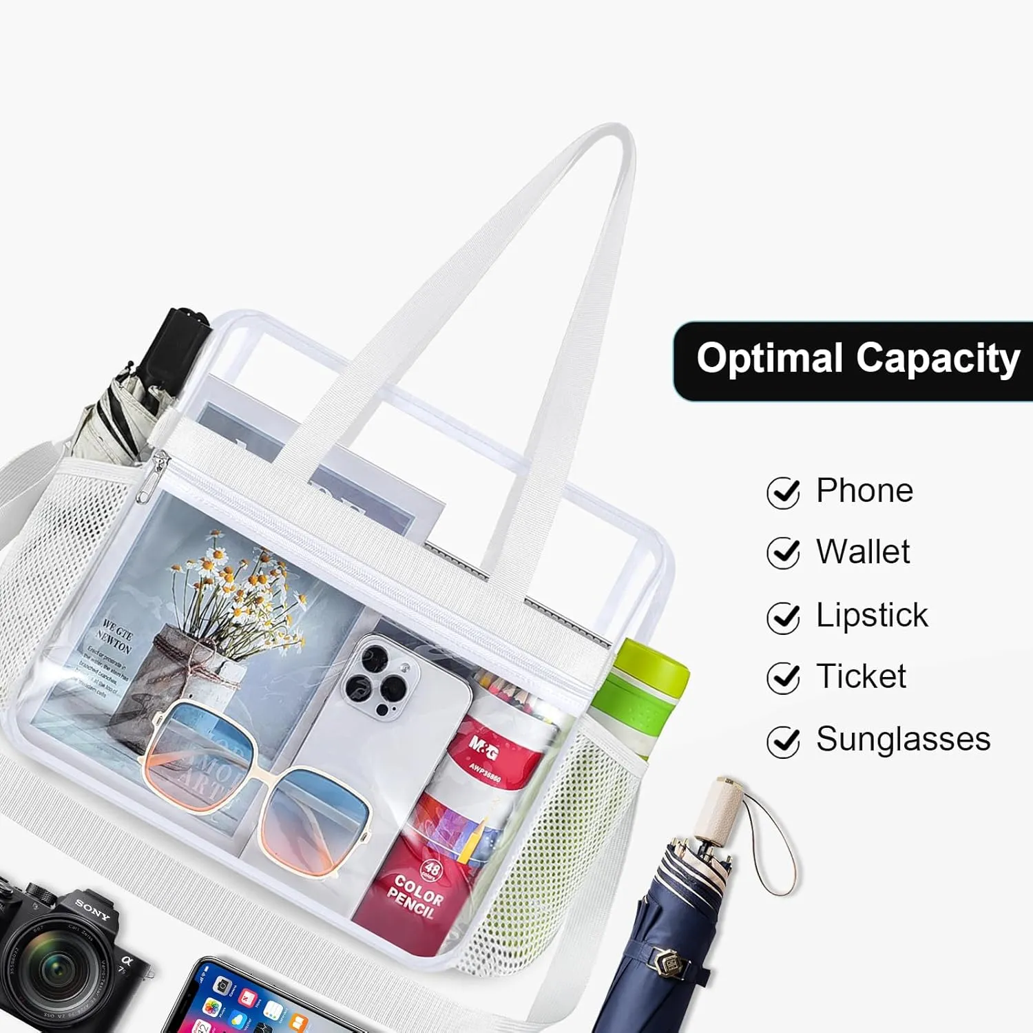 Oraben Clear Tote Bag Clear Bag Stadium Approved 12x6x12 Stadium Bag for Work, Sports Games,Gym
