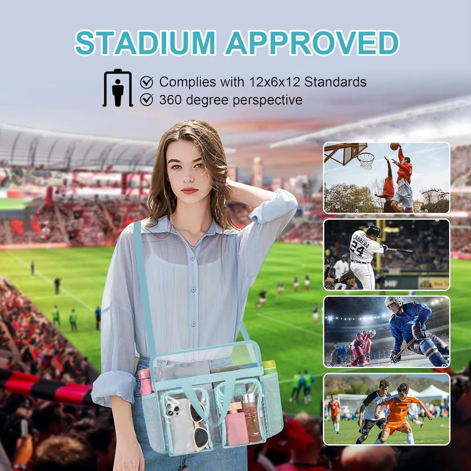 Oraben Clear Tote Bag Clear Bag Stadium Approved 12x6x12 Stadium Bag for Work, Sports Games,Gym