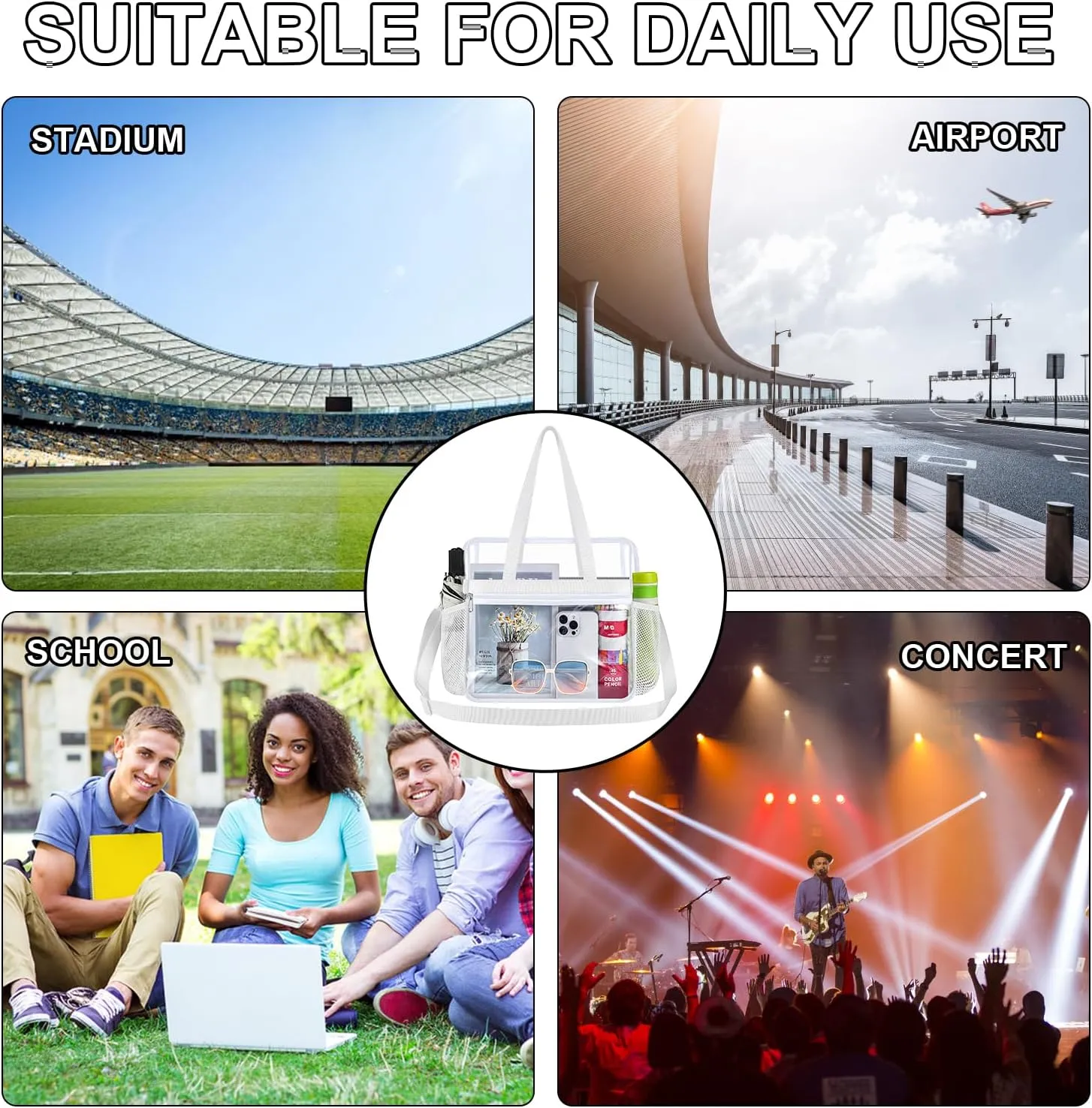 Oraben Clear Tote Bag Clear Bag Stadium Approved 12x6x12 Stadium Bag for Work, Sports Games,Gym