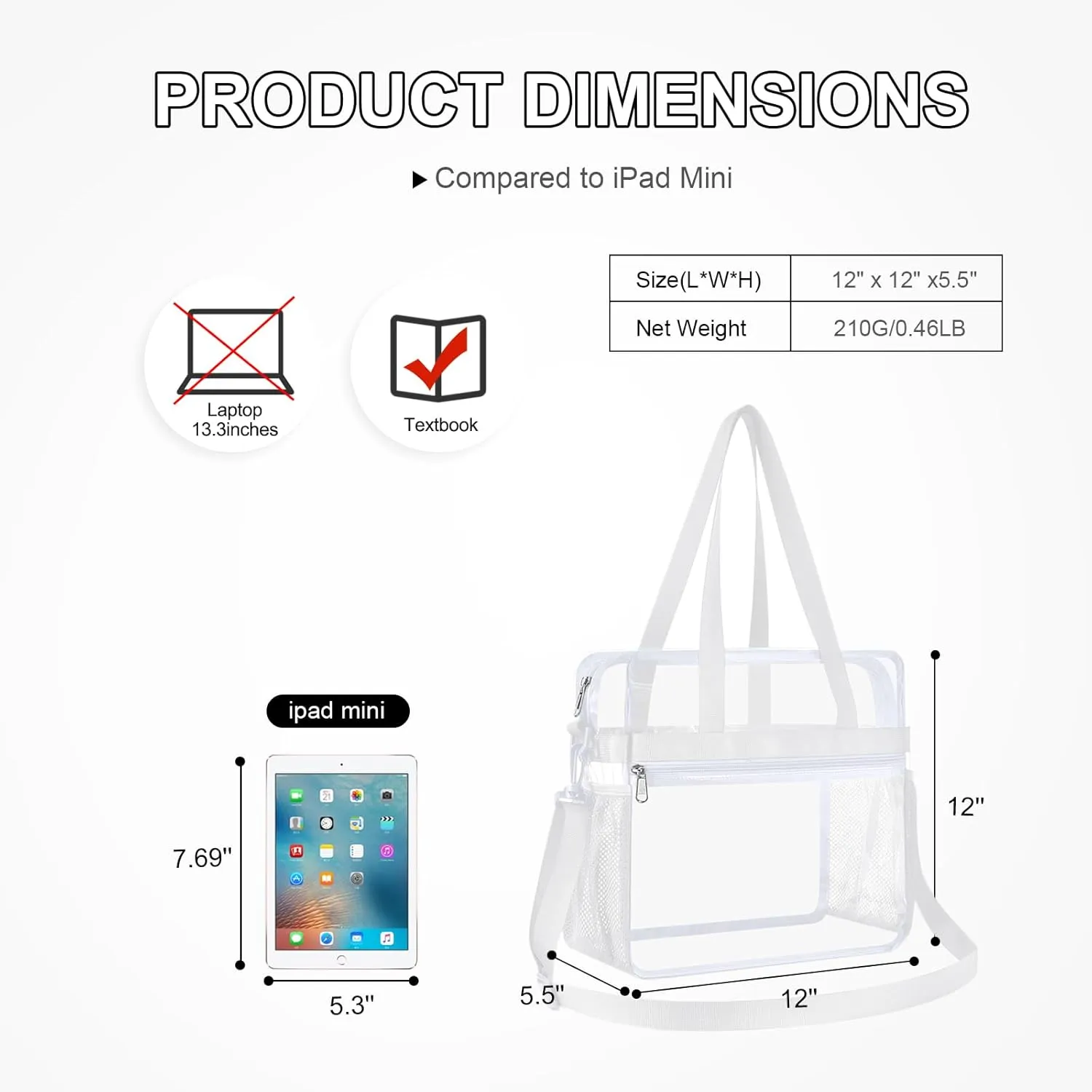 Oraben Clear Tote Bag Clear Bag Stadium Approved 12x6x12 Stadium Bag for Work, Sports Games,Gym