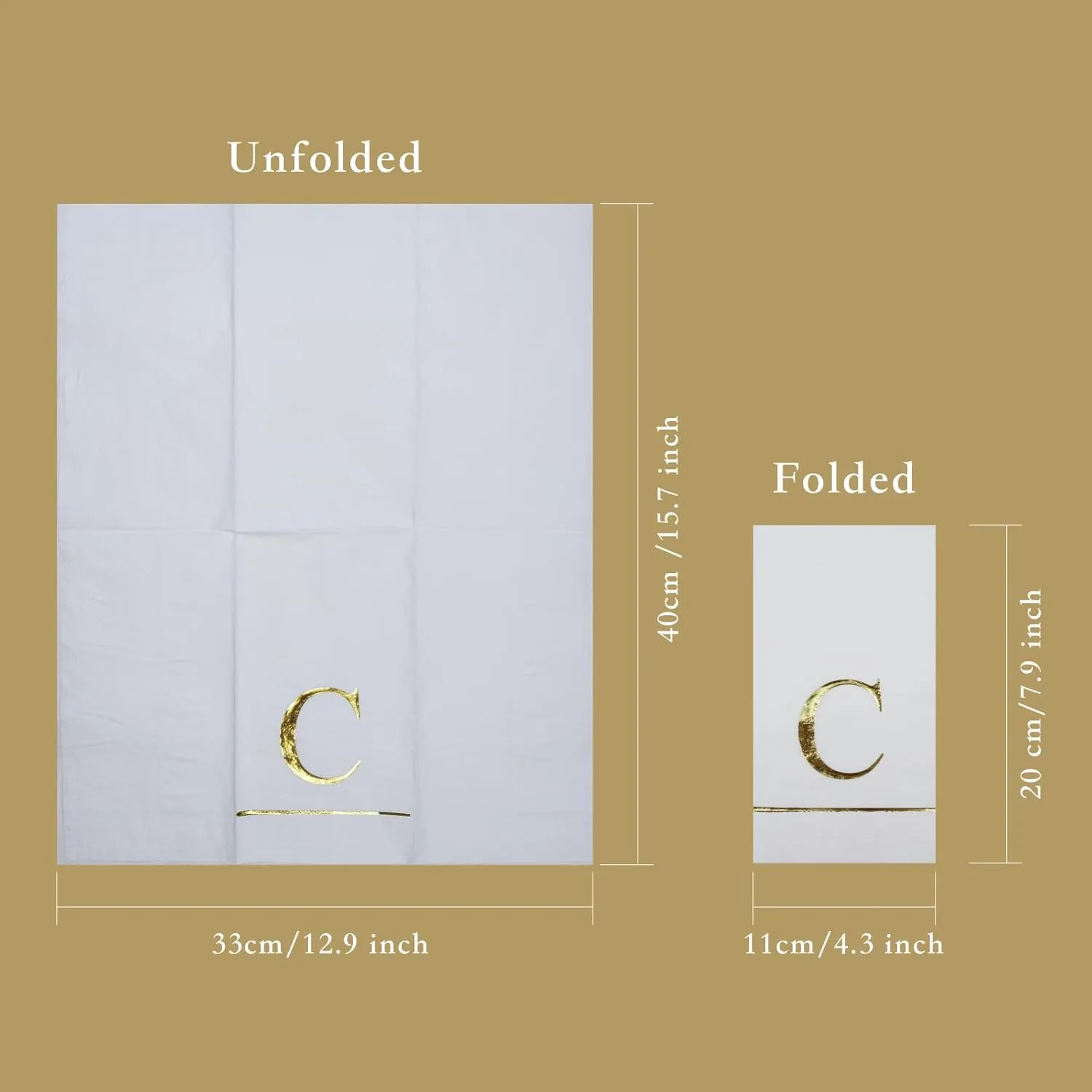 Ottin 120 Gold Foil Monogrammed Letter C Paper Guest Tower Elegant Metallic Initial Disposable Dinner Napkins for Bathroom Wedding Bridal Shower Engagement Banquet Rehearsal