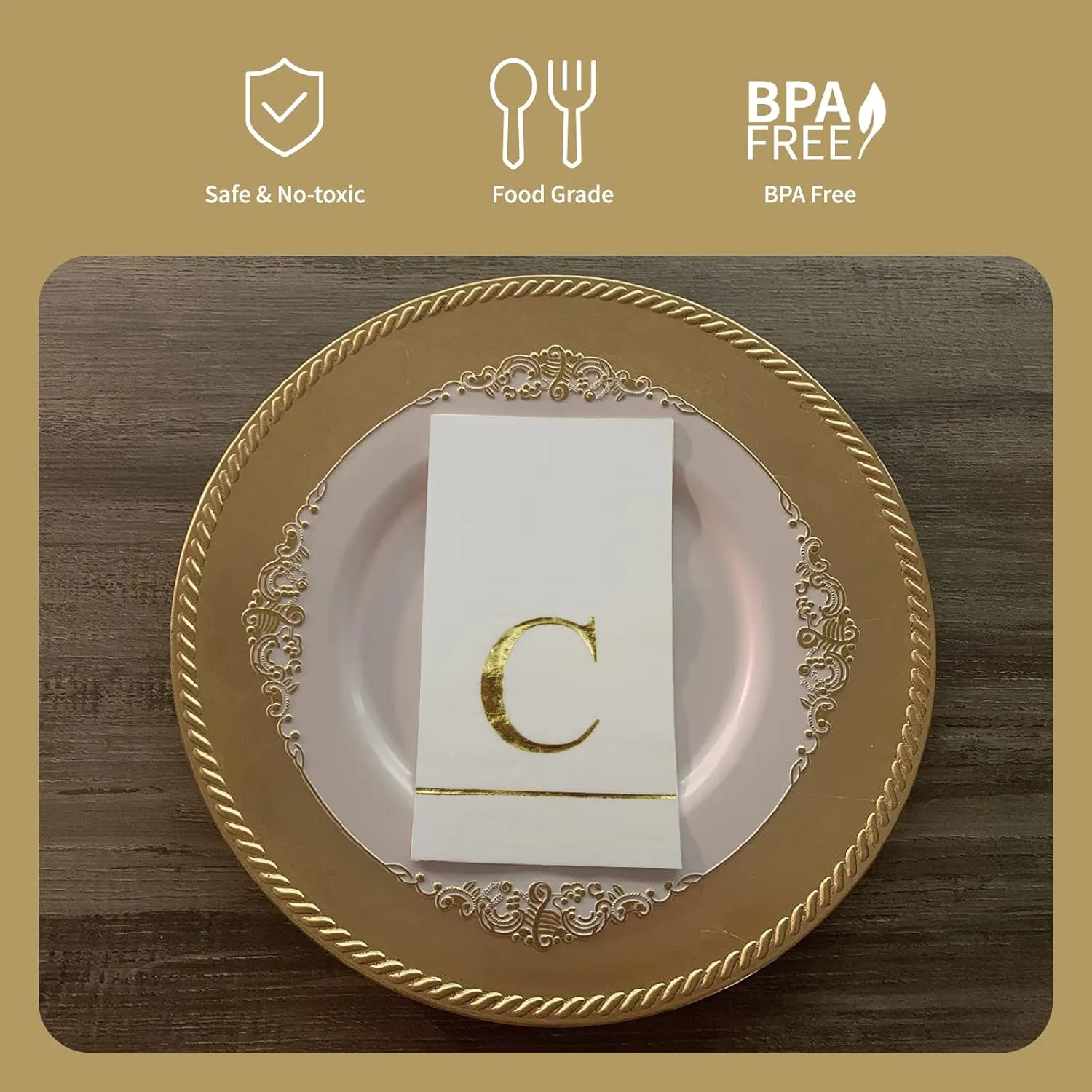 Ottin 120 Gold Foil Monogrammed Letter C Paper Guest Tower Elegant Metallic Initial Disposable Dinner Napkins for Bathroom Wedding Bridal Shower Engagement Banquet Rehearsal