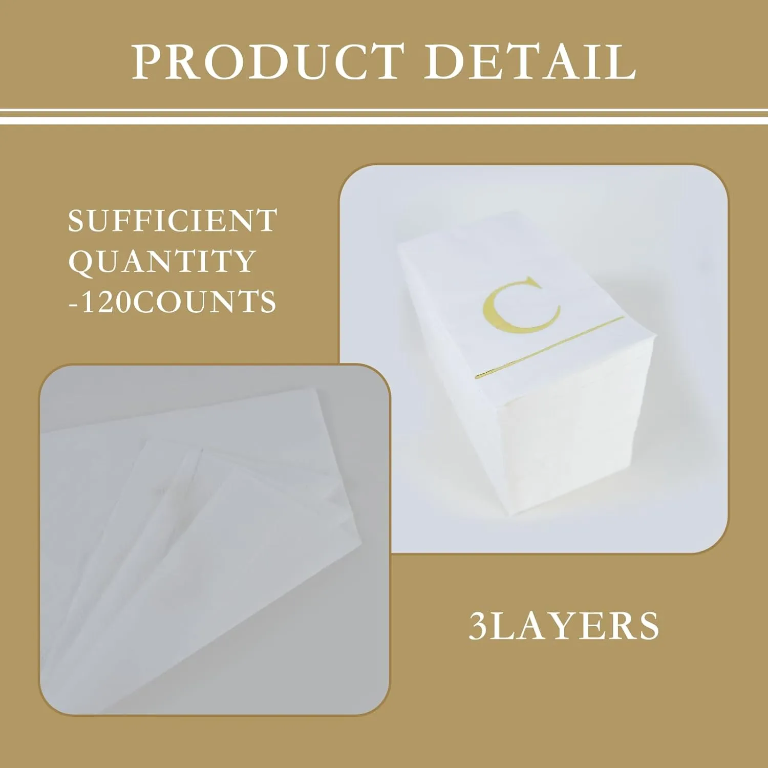 Ottin 120 Gold Foil Monogrammed Letter C Paper Guest Tower Elegant Metallic Initial Disposable Dinner Napkins for Bathroom Wedding Bridal Shower Engagement Banquet Rehearsal