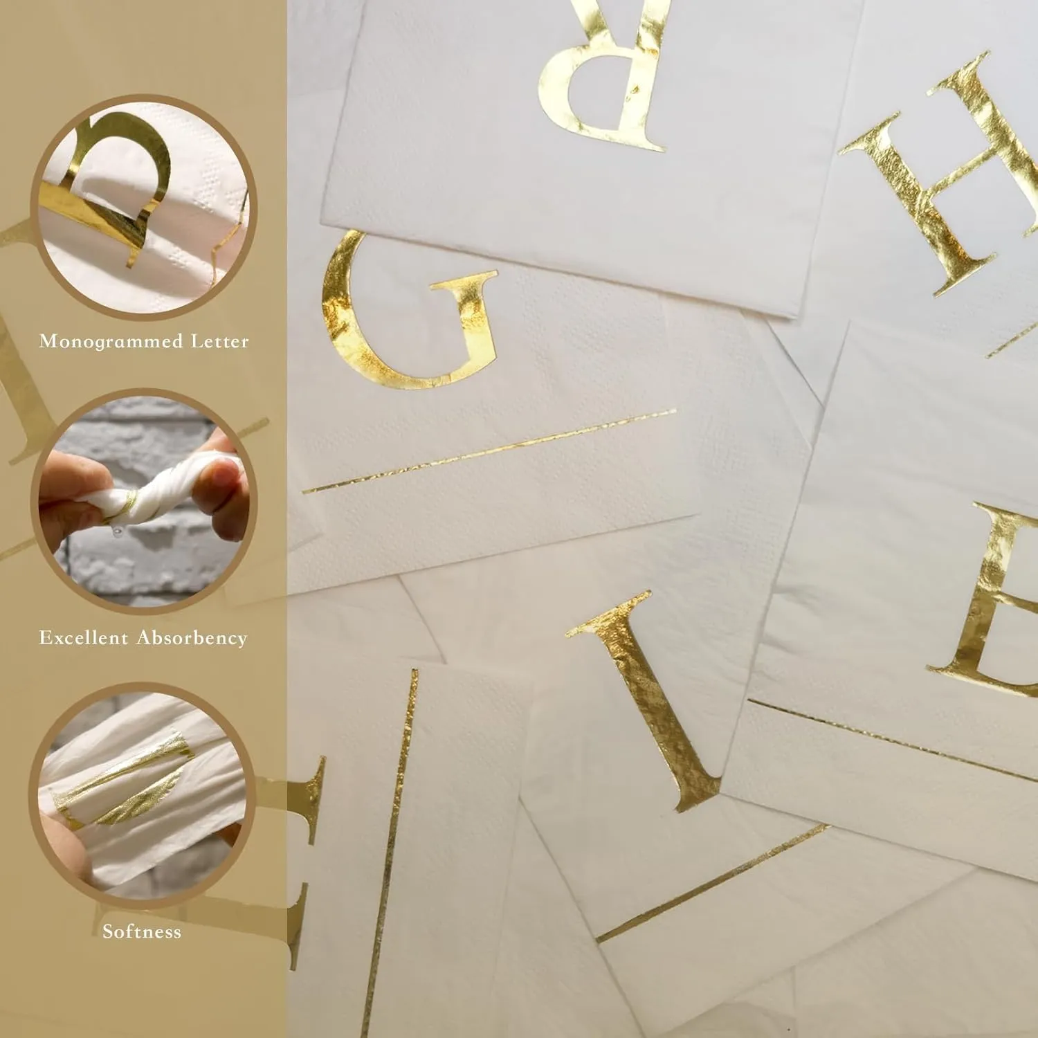 Ottin 120 Gold Foil Monogrammed Letter C Paper Guest Tower Elegant Metallic Initial Disposable Dinner Napkins for Bathroom Wedding Bridal Shower Engagement Banquet Rehearsal
