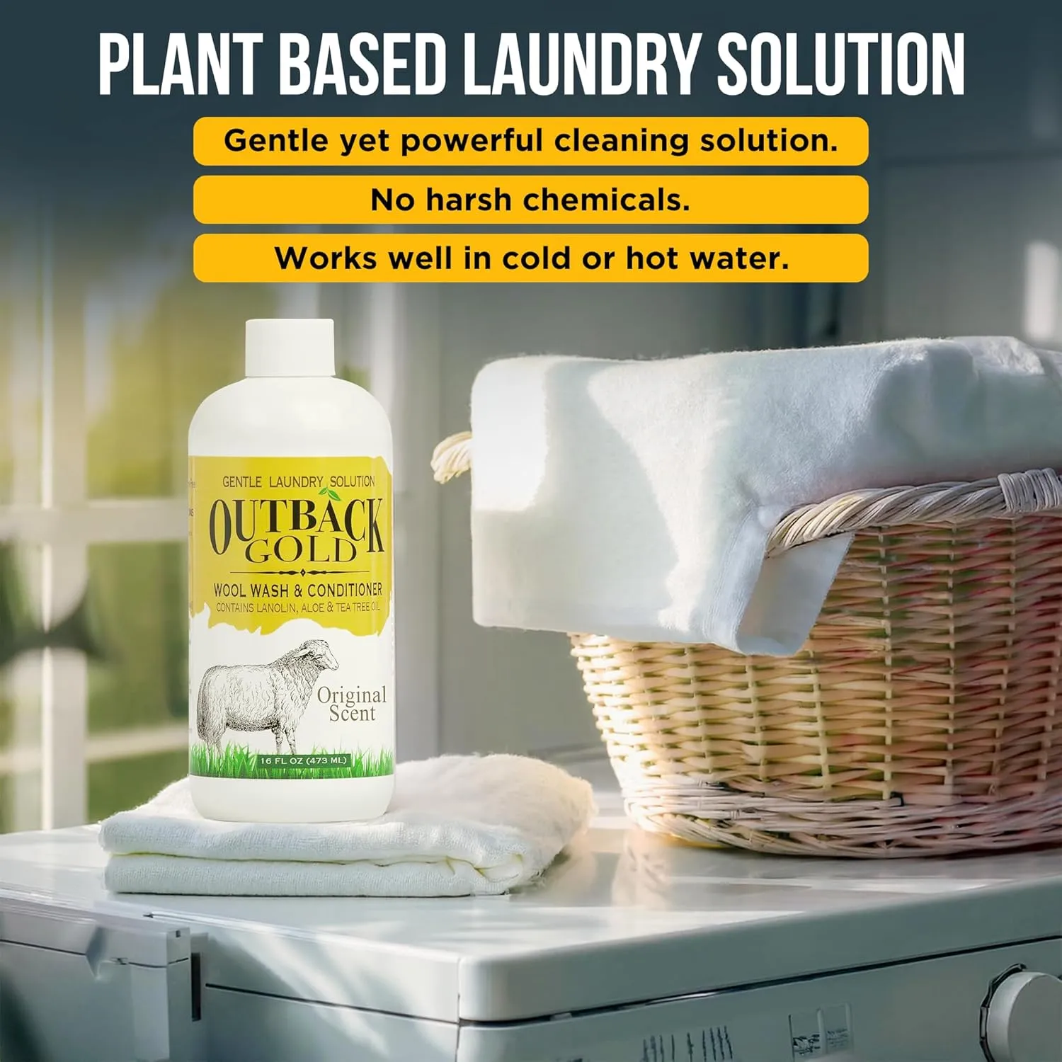 Outback Gold Wool Wash, 16 oz, Original Floral Scent, Natural Plant Based Liquid Laundry Detergent, Perfect Laundry Soap for Wool, Cashmere, Silk, Sheepskin, Baby Items, Mild, Neutral pH, Made in USA