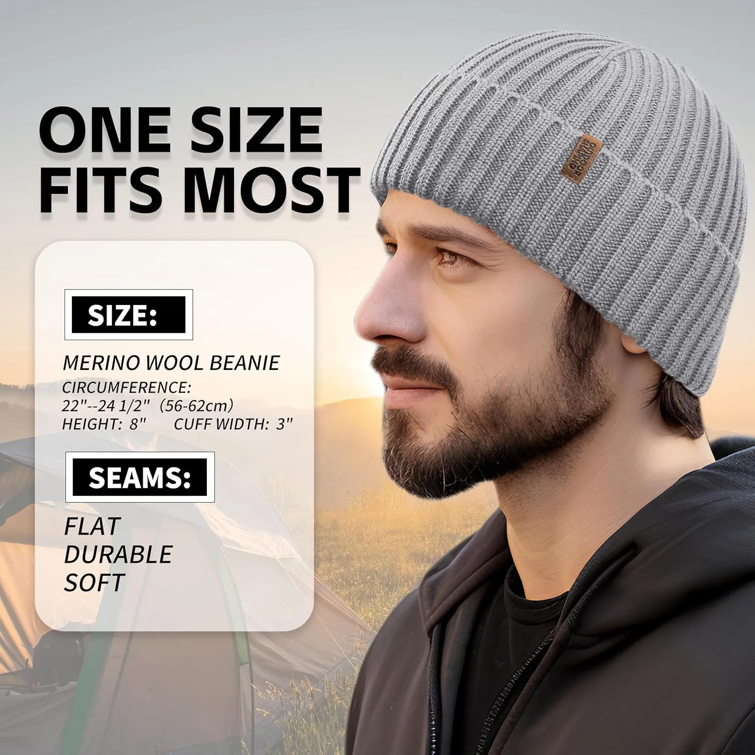 OUTDOOR SHAPING Merino Wool Beanie for Men & Women, Unisex Daily Cuffed Plain Knit Hat, Soft Warm Winter Hat