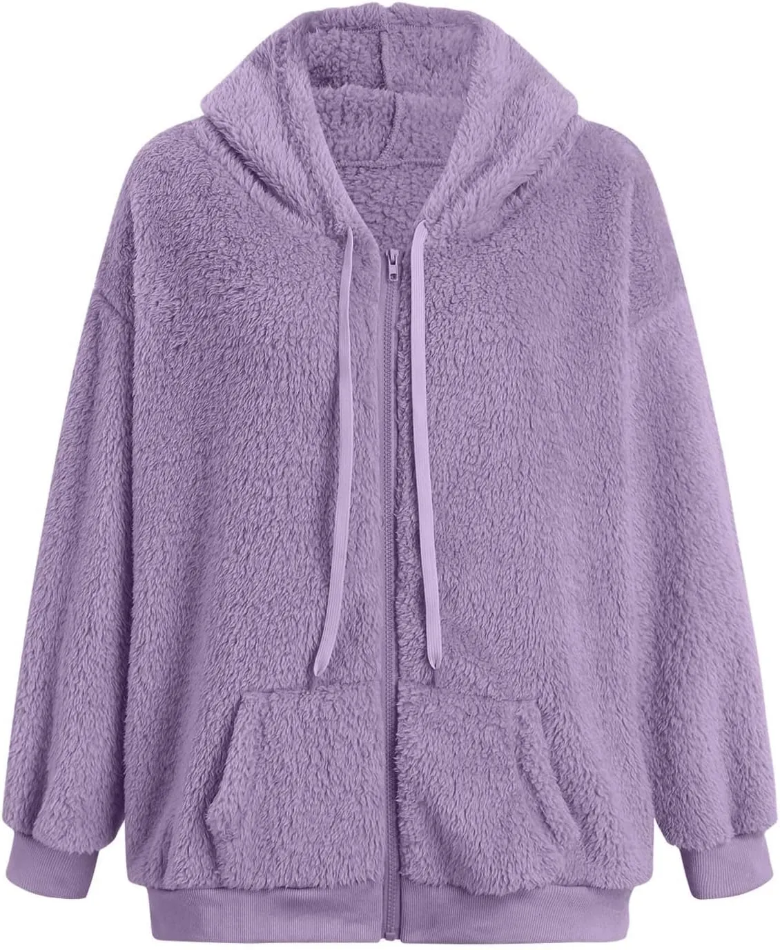 Oversized Sherpa Jacket For Women Plus Size Casual Zip Up Hooded Fuzzy Fleece Coat Cozy Shearling Jackets With Pockets