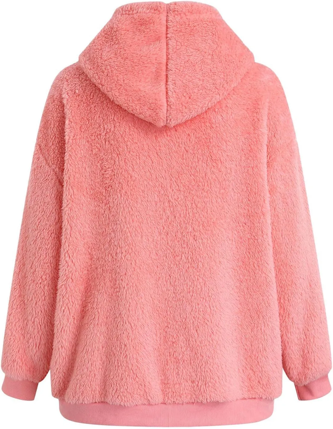 Oversized Sherpa Jacket For Women Plus Size Casual Zip Up Hooded Fuzzy Fleece Coat Cozy Shearling Jackets With Pockets