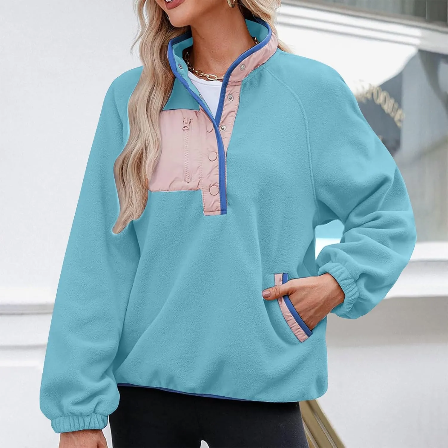 Oversized Sweatshirts For Women Trendy 2024 Fleece Lined Button Down Pullovers Casual Loose Warm Fall Winter Clothes