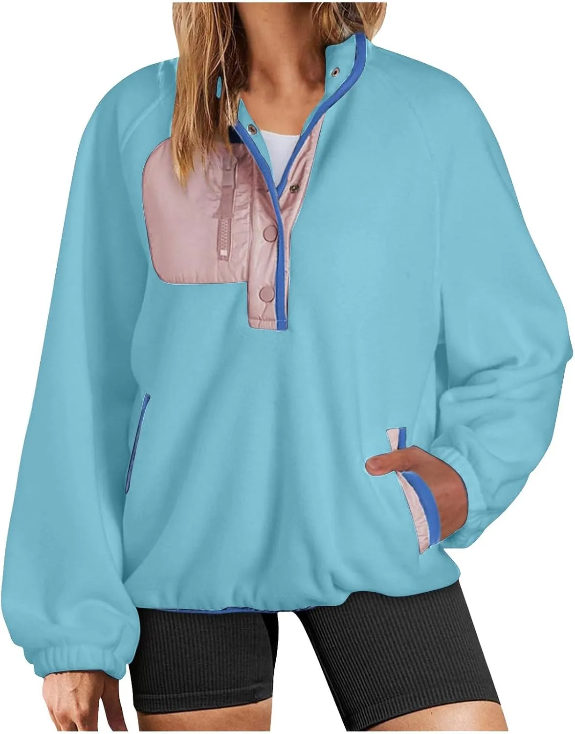 Oversized Sweatshirts For Women Trendy 2024 Fleece Lined Button Down Pullovers Casual Loose Warm Fall Winter Clothes