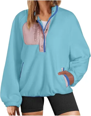 Oversized Sweatshirts For Women Trendy 2024 Fleece Lined Button Down Pullovers Casual Loose Warm Fall Winter Clothes