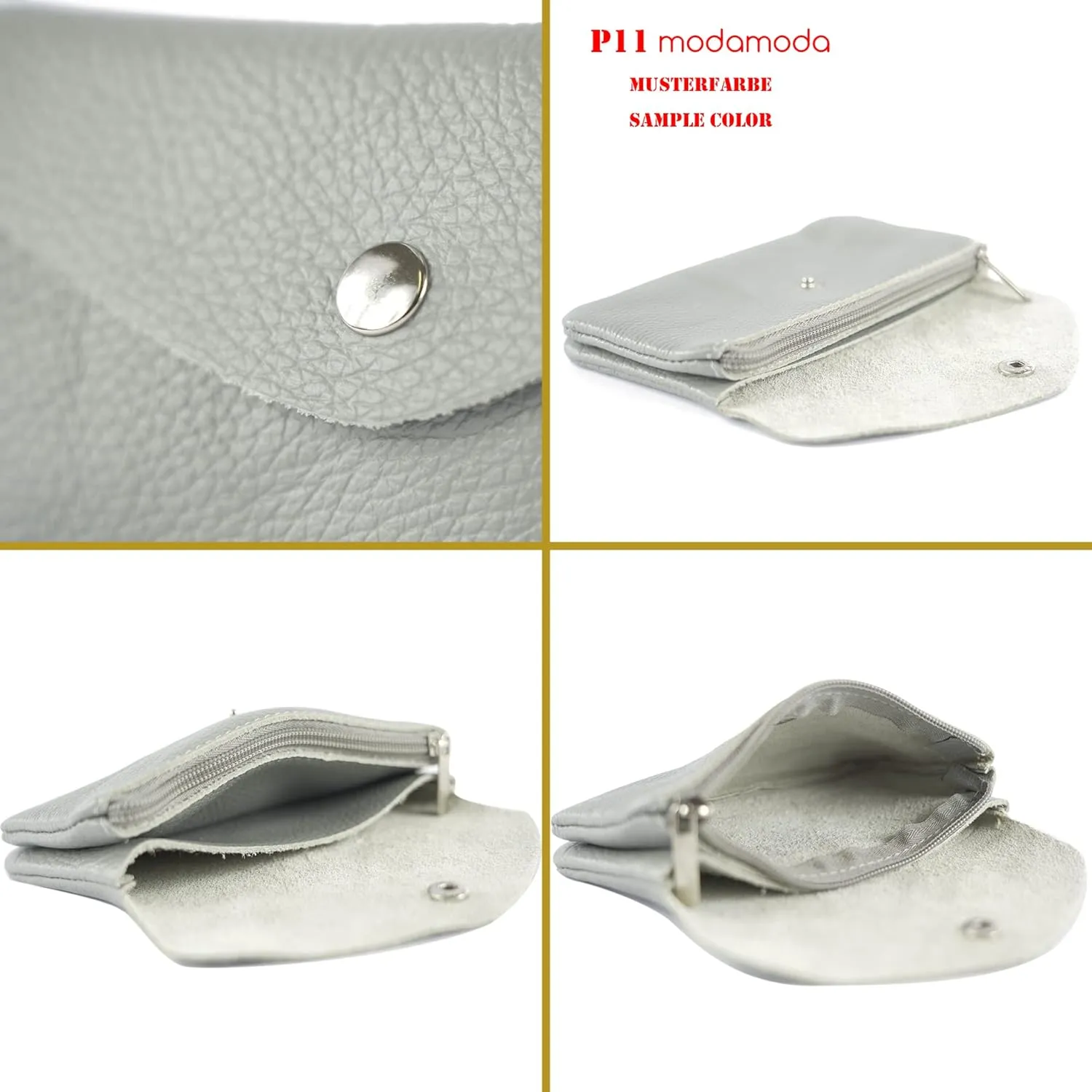 P11 - ital. Leder Damen Geldbörse Portemonnaie Medium (Black metallic)