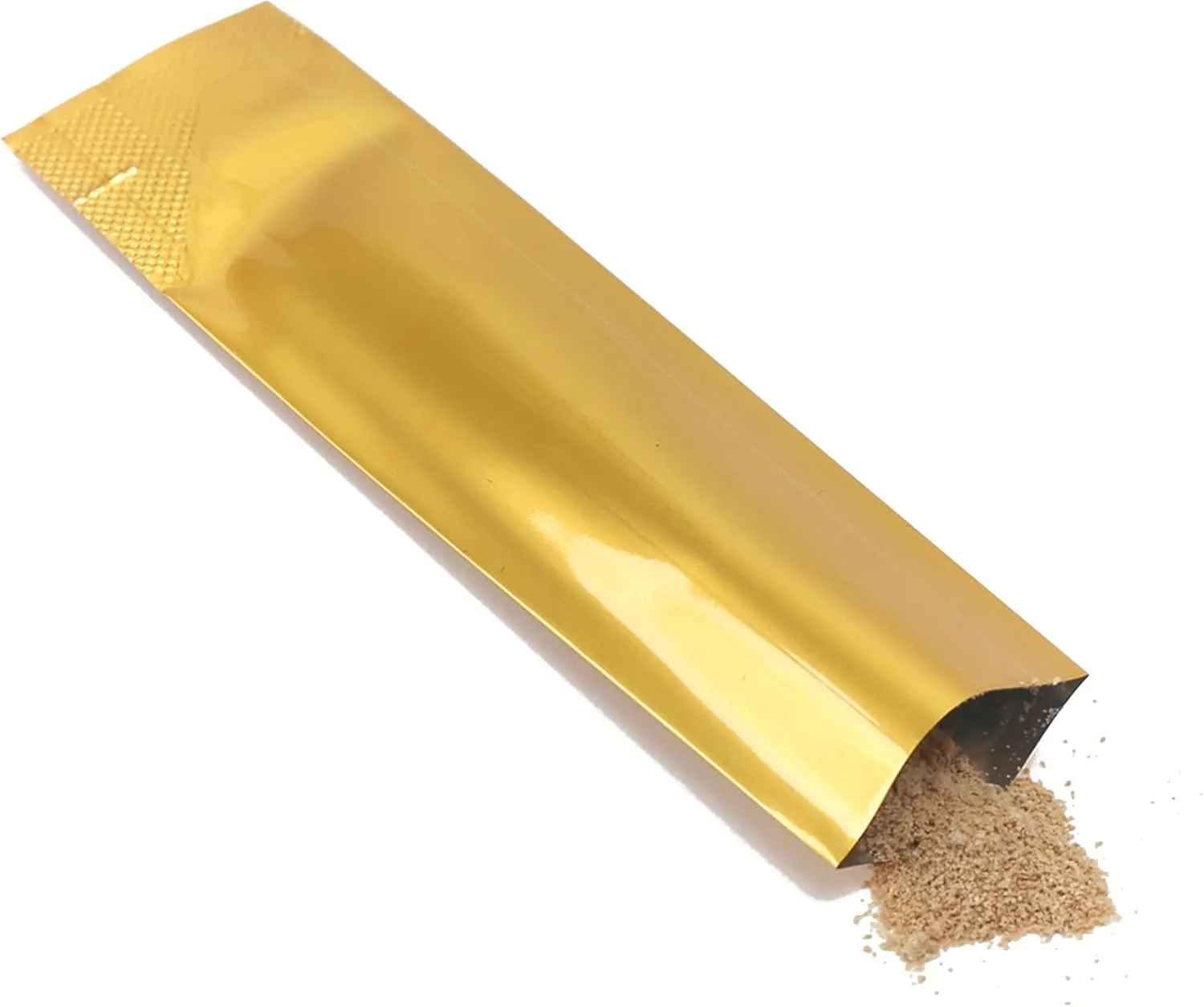 Pack of 200 Rectangle Sample Size Single Serving Double-Sided Matte Color Aluminum Mylar Foil Open Pouch (1.4" x 5.9", Glossy Gold)