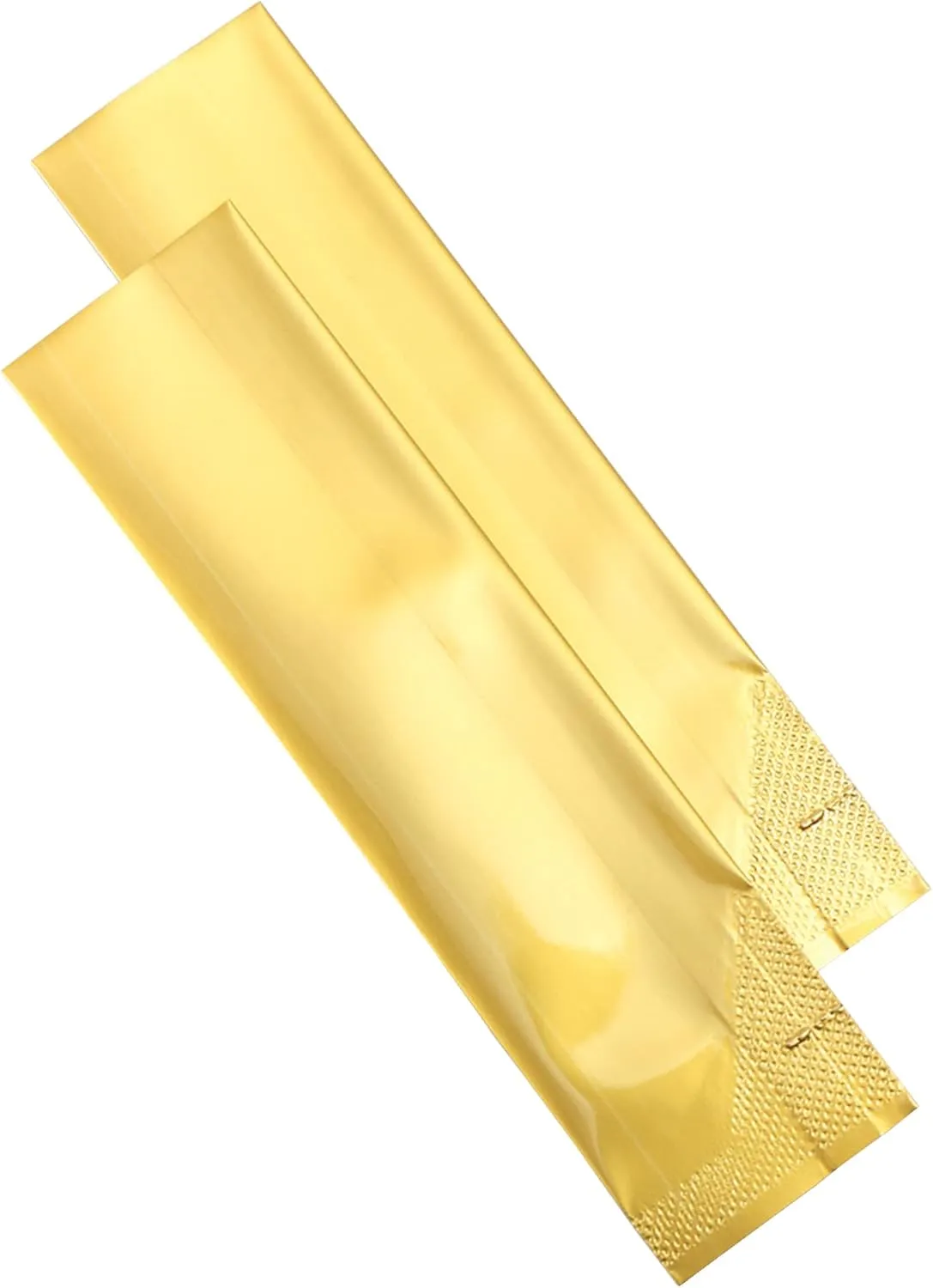 Pack of 200 Rectangle Sample Size Single Serving Double-Sided Matte Color Aluminum Mylar Foil Open Pouch (1.4" x 5.9", Glossy Gold)