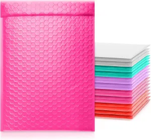 Pack of 25 ToneSpac Poly Bubble Mailers Padded Envelopes Shipping Bags with Waterproof and Self Seal Stripe (Purple White Pink Red Teal, #0, 7x10 inch)