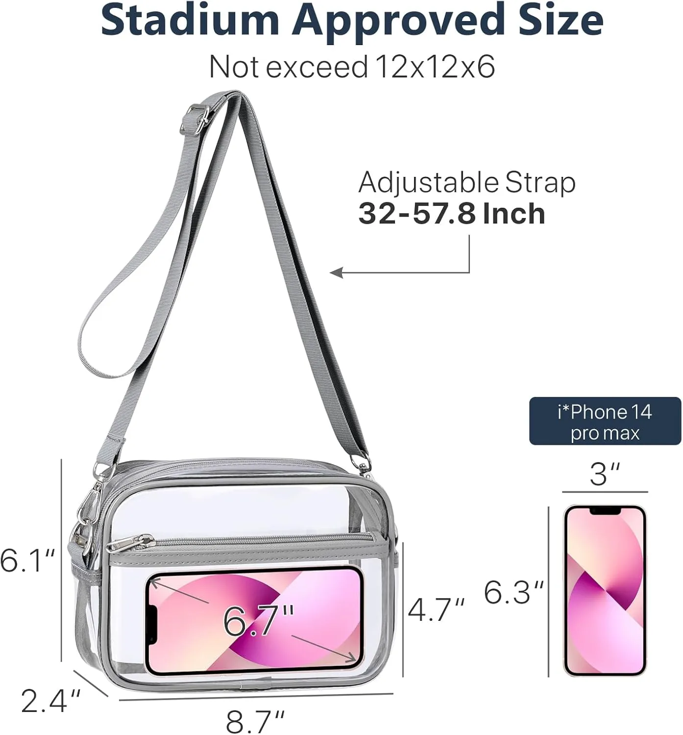 PACKISM Clear Bag for Stadium Events - Clear Purses for Women Stadium Crossbody Concert Bag for Game Day， Sports, Festival