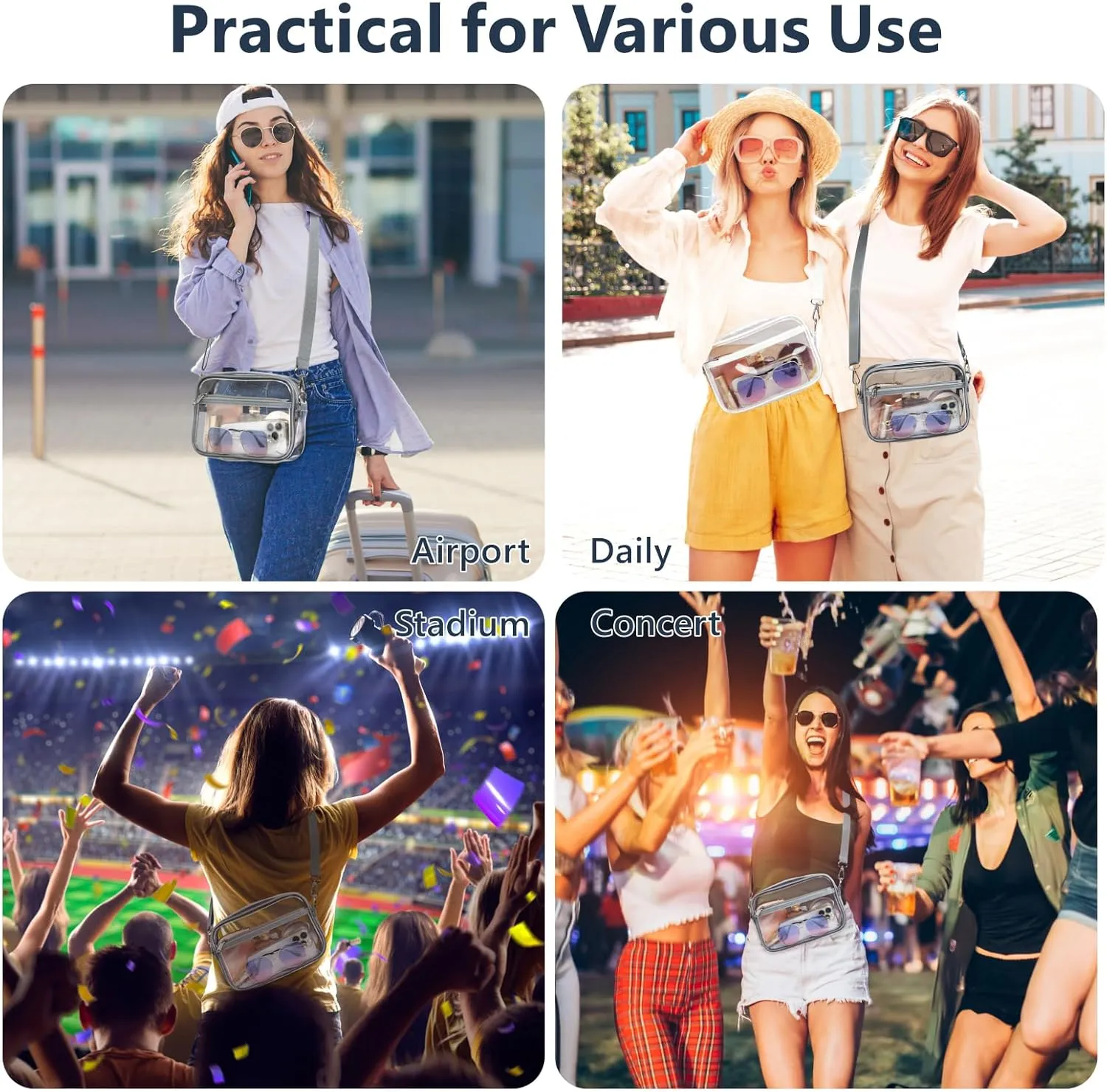 PACKISM Clear Bag for Stadium Events - Clear Purses for Women Stadium Crossbody Concert Bag for Game Day， Sports, Festival