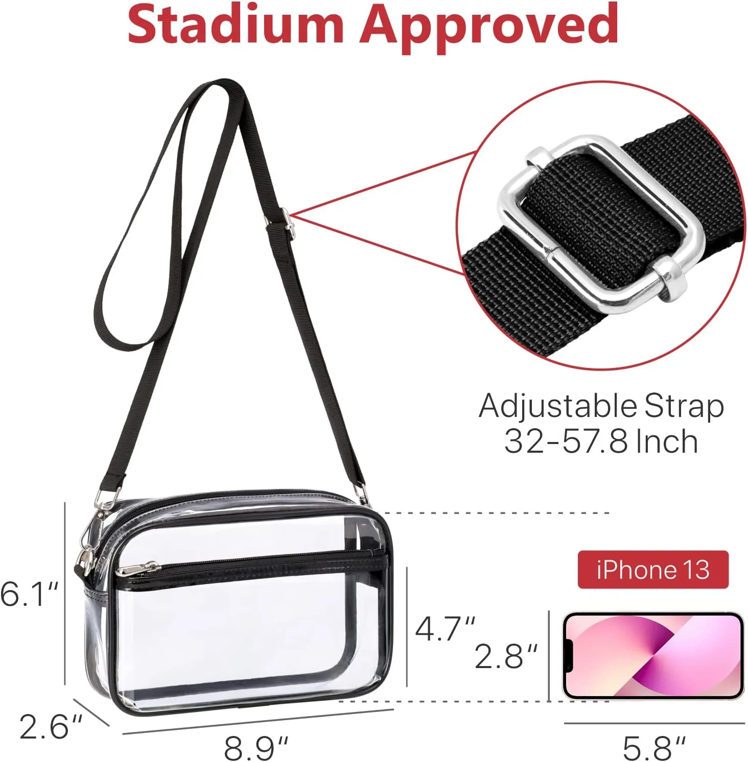 PACKISM Clear Bag for Stadium Events - Clear Purses for Women Stadium Crossbody Concert Bag for Game Day， Sports, Festival
