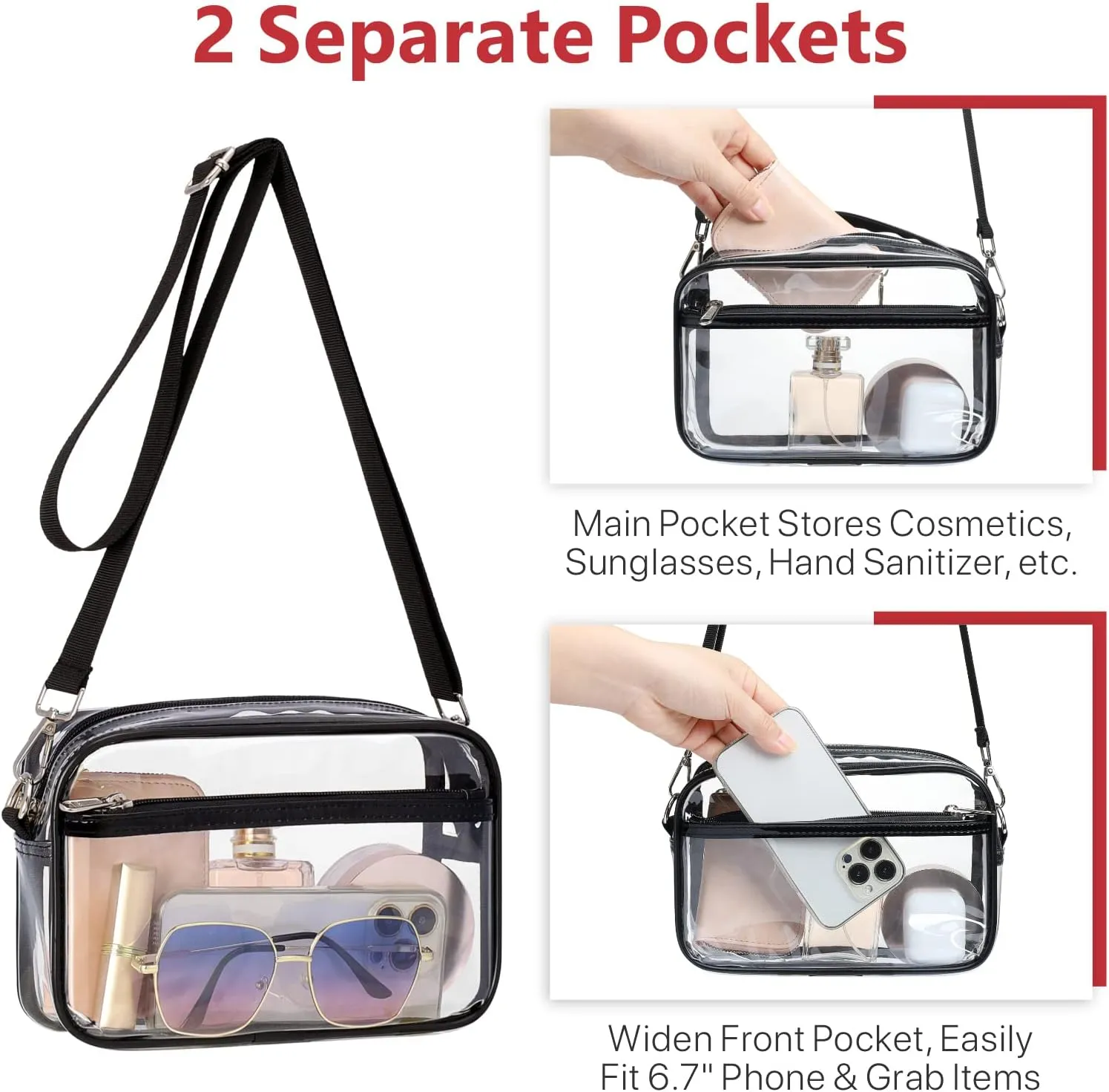 PACKISM Clear Bag for Stadium Events - Clear Purses for Women Stadium Crossbody Concert Bag for Game Day， Sports, Festival