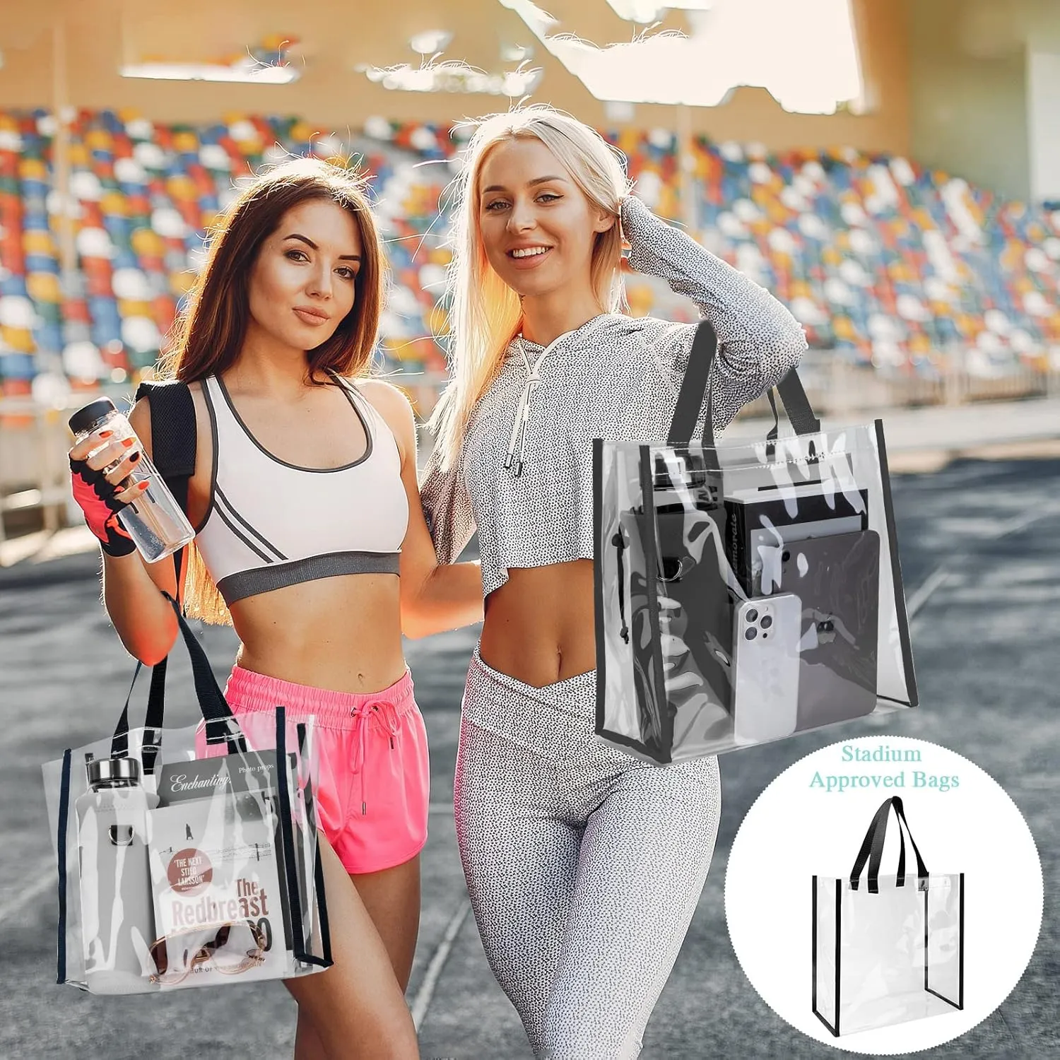 Paterr 20 Pack Plastic Clear Tote Bags 10 x 10 x 4 Inch Stadium Approved Gift Bag with Handles for Women Sports Work Travel