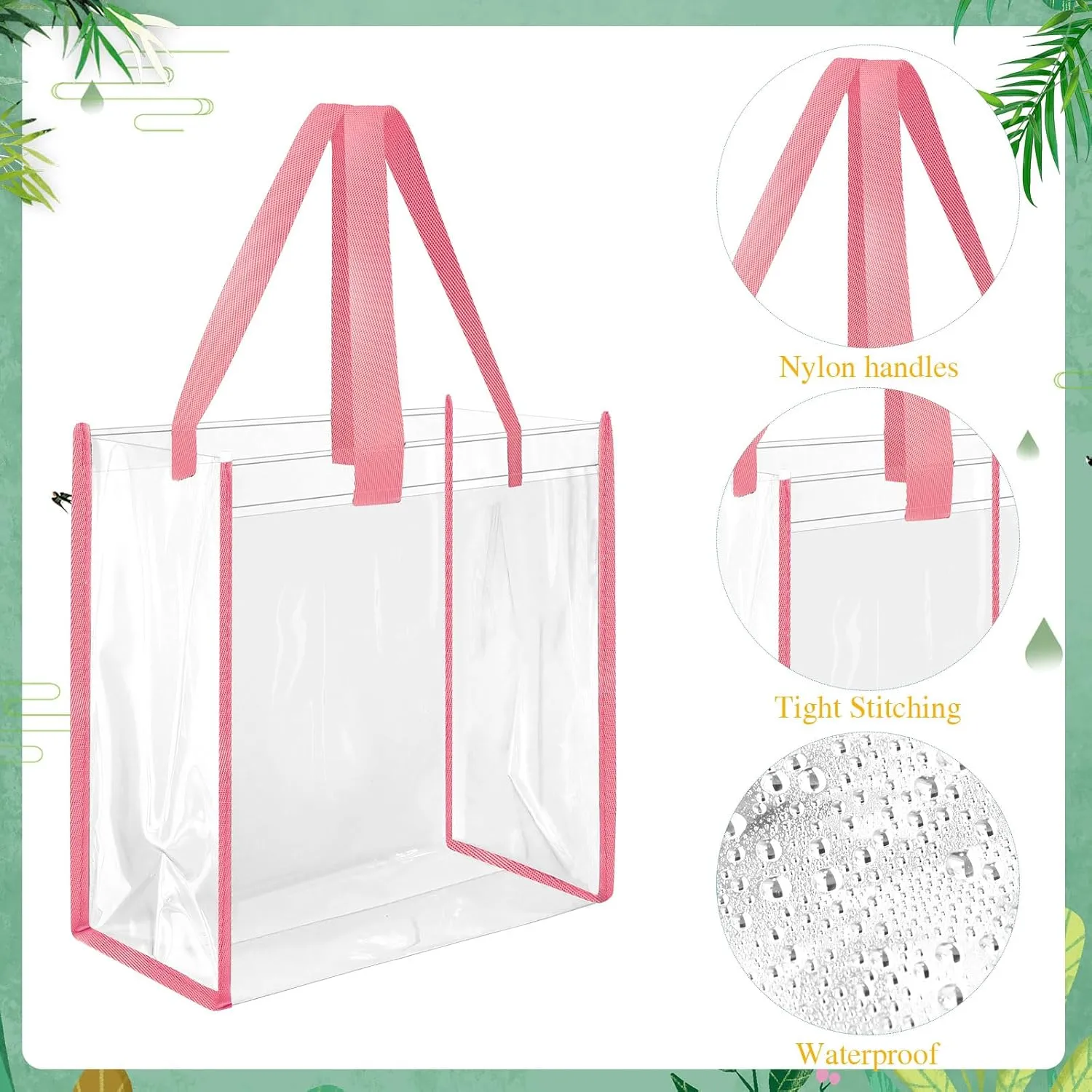 Paterr 20 Pack Plastic Clear Tote Bags 10 x 10 x 4 Inch Stadium Approved Gift Bag with Handles for Women Sports Work Travel