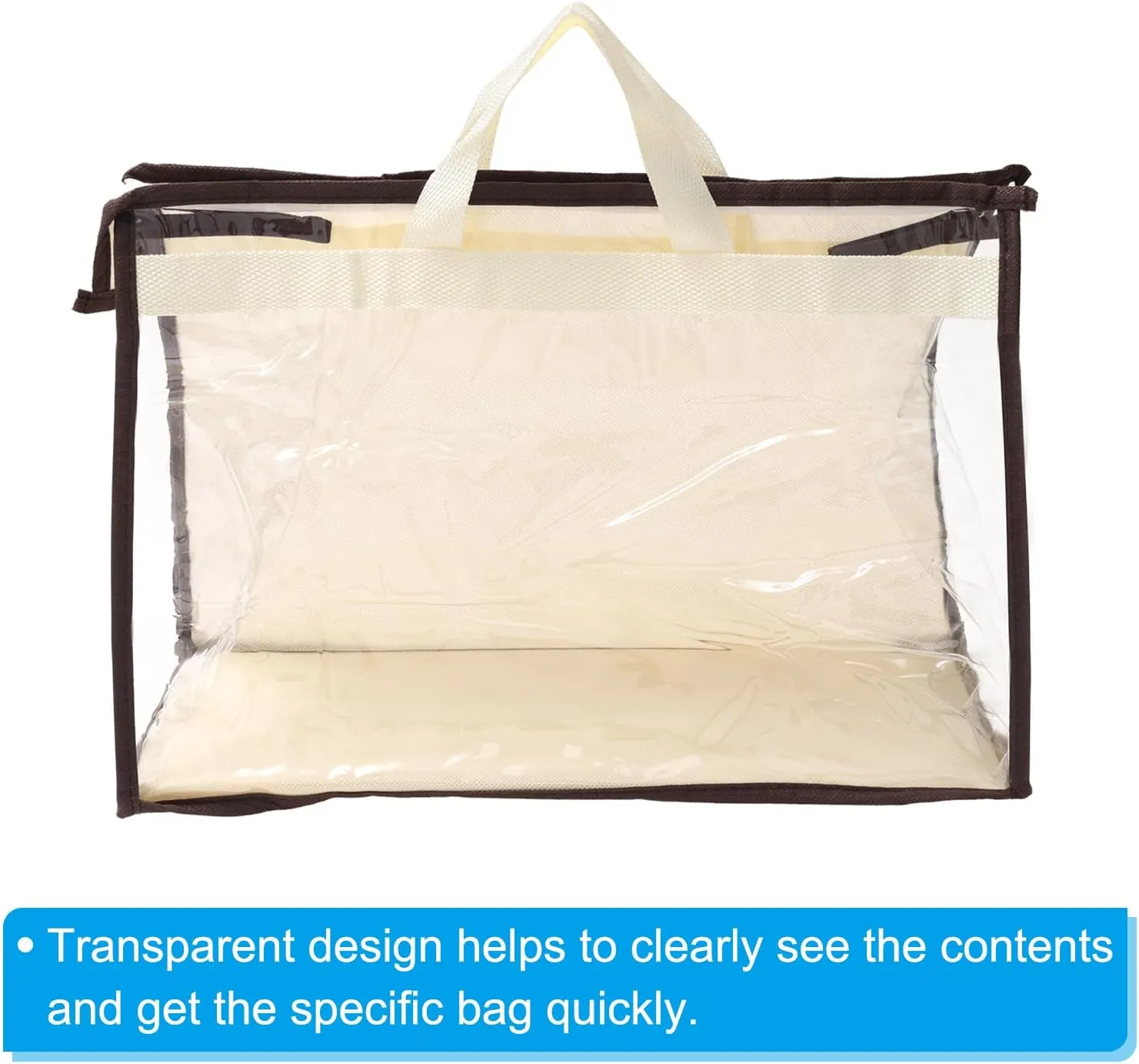 PATIKIL Handbag Dust Bags, Clear Purse Storage Organizer M Size PVC Dustproof Handbag Cover Transparent Purse Protector, Beige