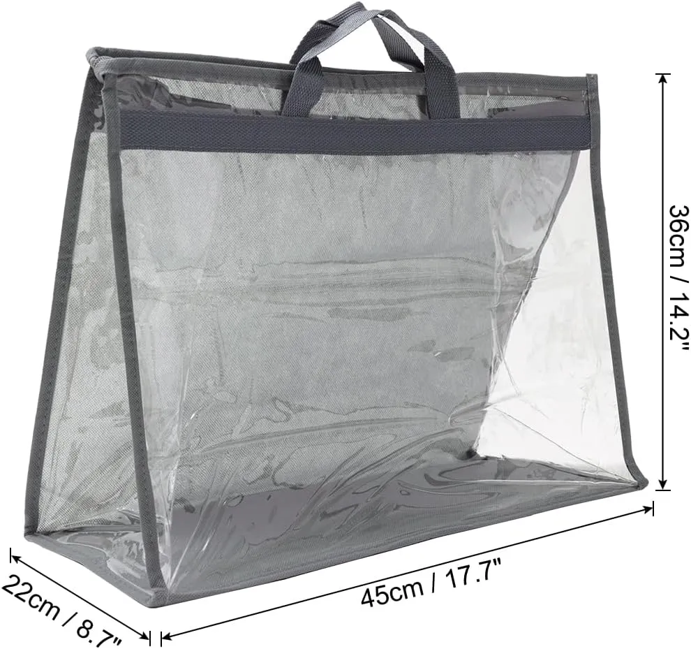 PATIKIL Handbag Dust Bags, Clear Purse Storage Organizer XL Size PVC Dustproof Handbag Cover Transparent Purse Protector, Gray