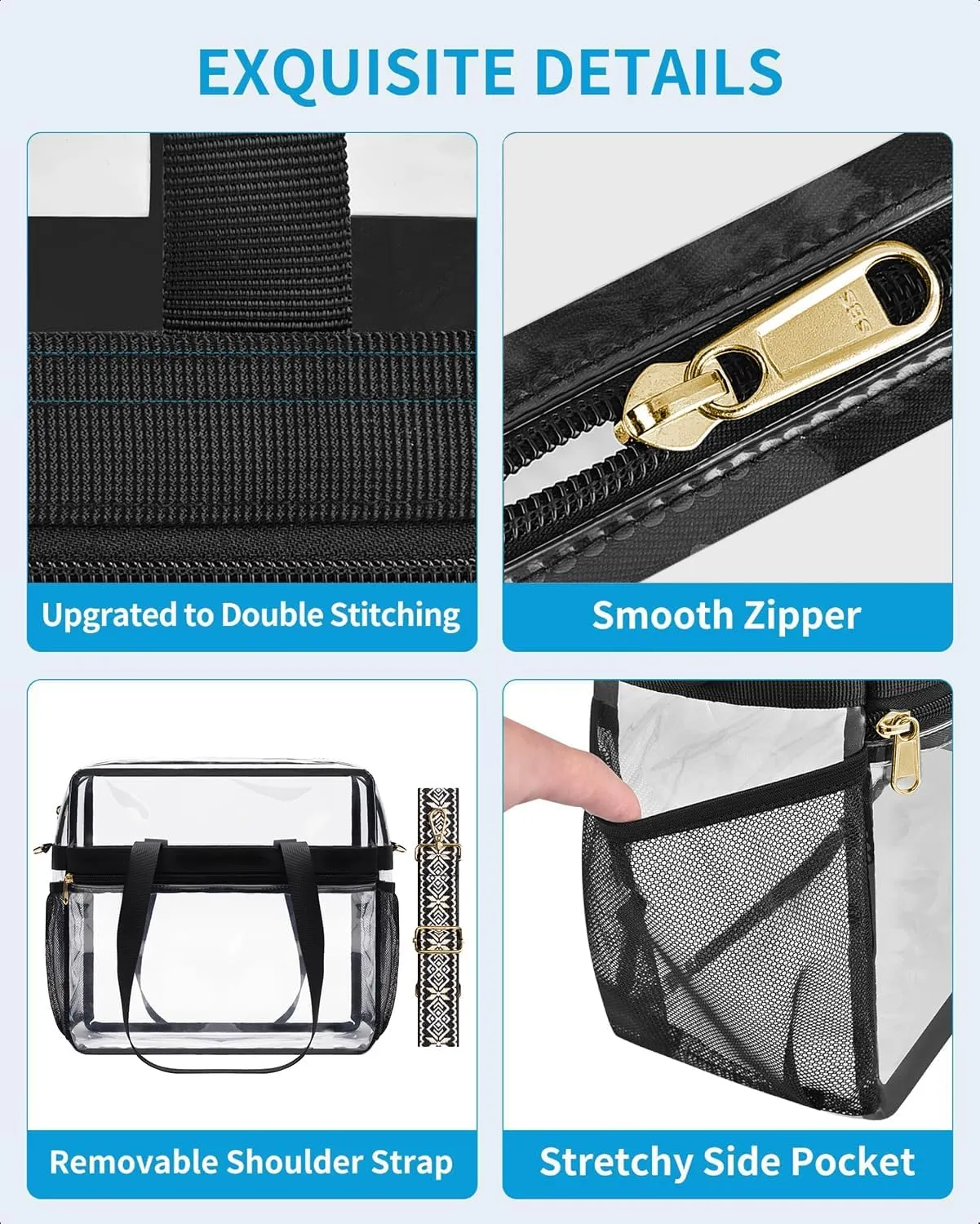 Paxiland Clear Bag for Stadium Events 12x6x12, Clear Tote Bag with Reinforced Strap, Transparent Bag for Sports Concert