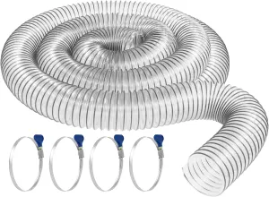 Peachtree Woodworking 4" X 10' PVC Dust Collection Hose w/4 Thumbscrew Clamps, Puncture Resistant, Carbon Steel Wire, Flexible Clear PVC Dust Collector Hose, Proudly Made in USA