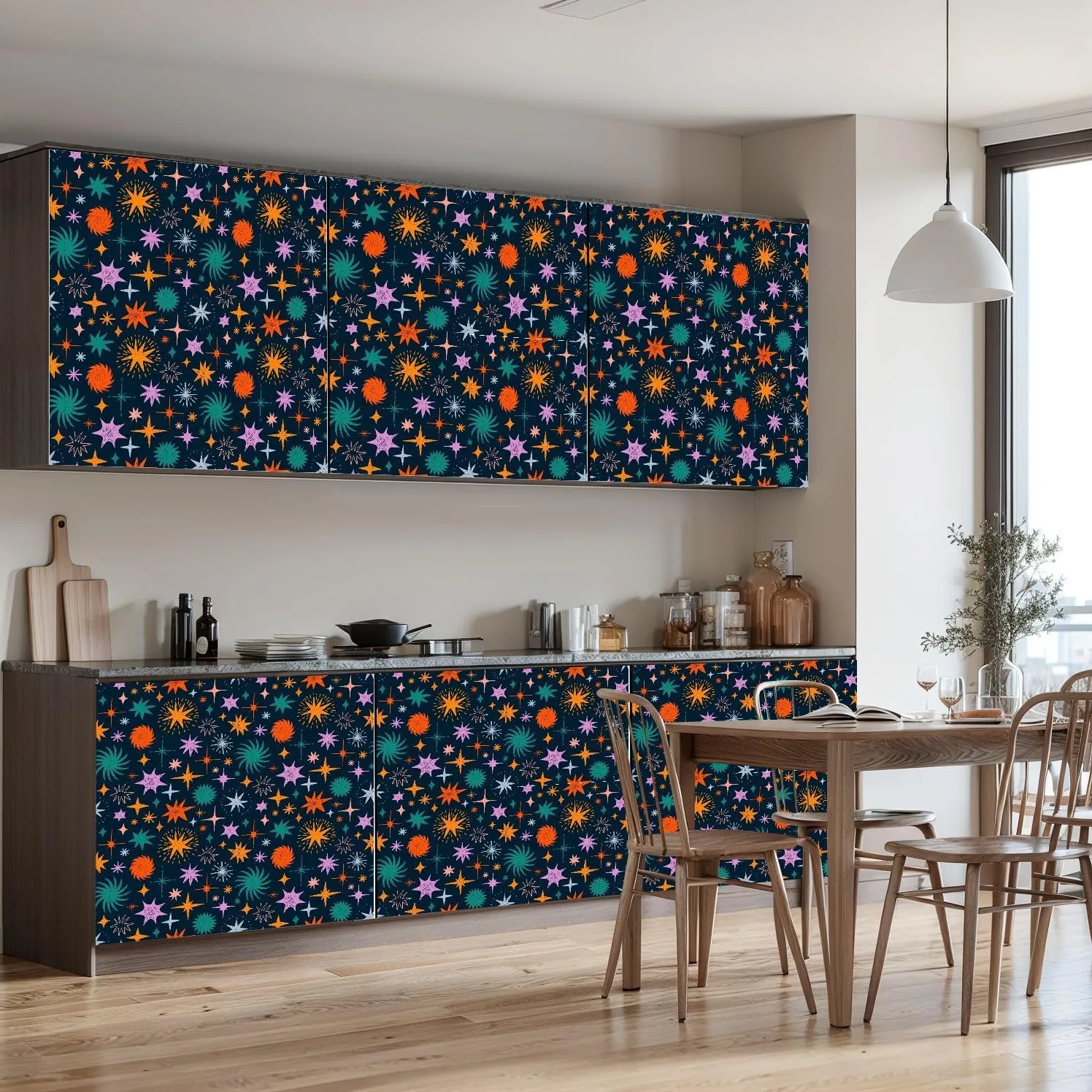 Peel and Stick Wallpaper Self Adhesive Wall Mural Colored crayon drawn stars sparkles seamless pattern Hand drawn doodle Contact Paper Renter Friendly Wallpaper for Kitchen Nursery Bedroom 17.7"x118"
