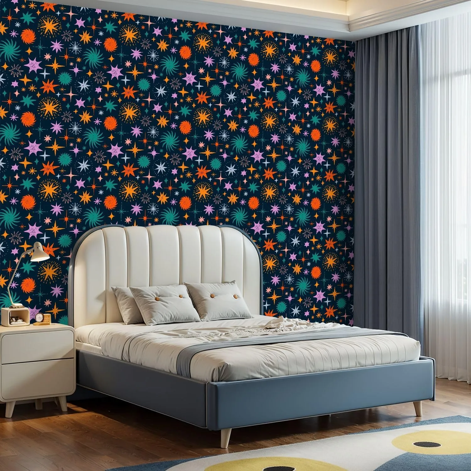 Peel and Stick Wallpaper Self Adhesive Wall Mural Colored crayon drawn stars sparkles seamless pattern Hand drawn doodle Contact Paper Renter Friendly Wallpaper for Kitchen Nursery Bedroom 17.7"x118"