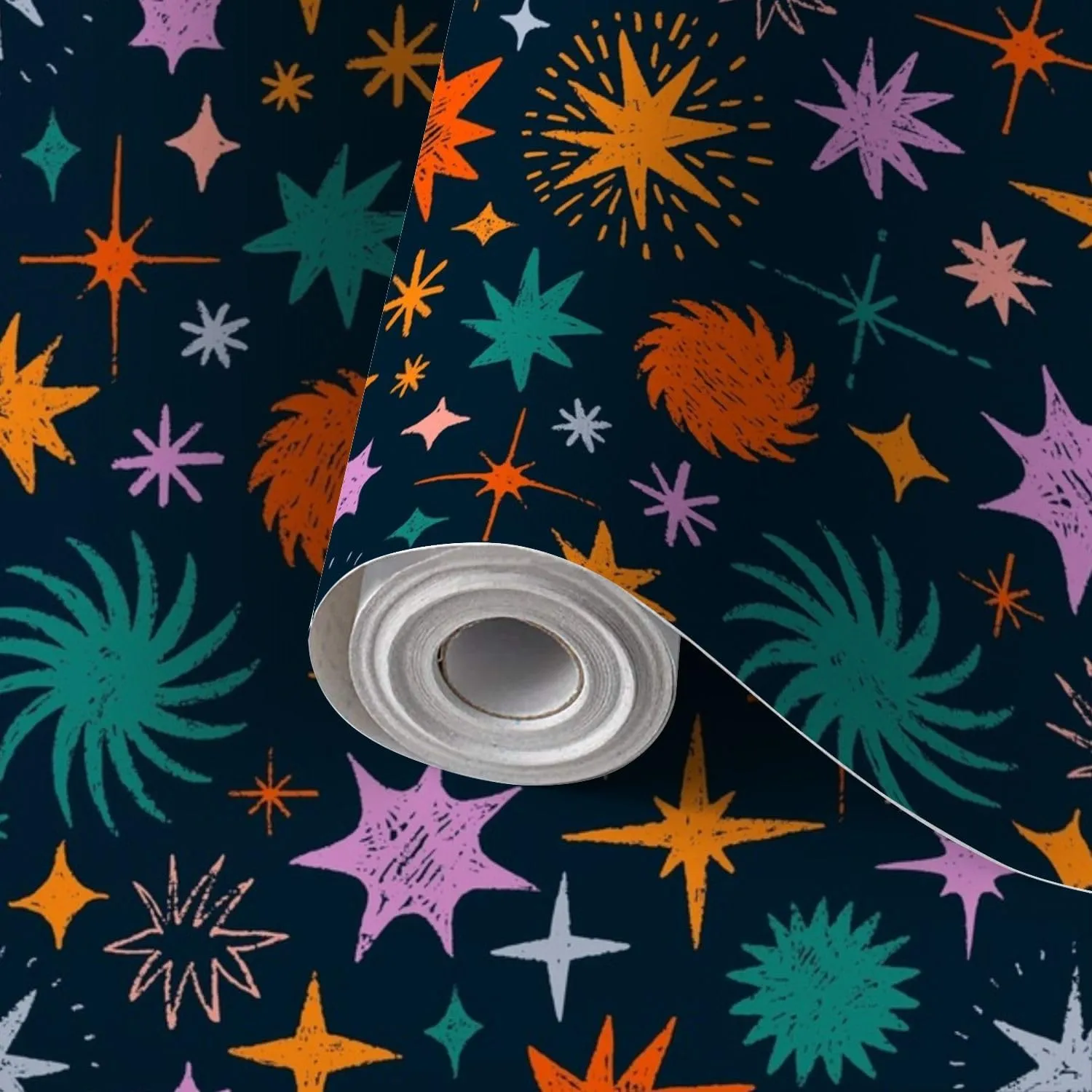 Peel and Stick Wallpaper Self Adhesive Wall Mural Colored crayon drawn stars sparkles seamless pattern Hand drawn doodle Contact Paper Renter Friendly Wallpaper for Kitchen Nursery Bedroom 17.7"x118"