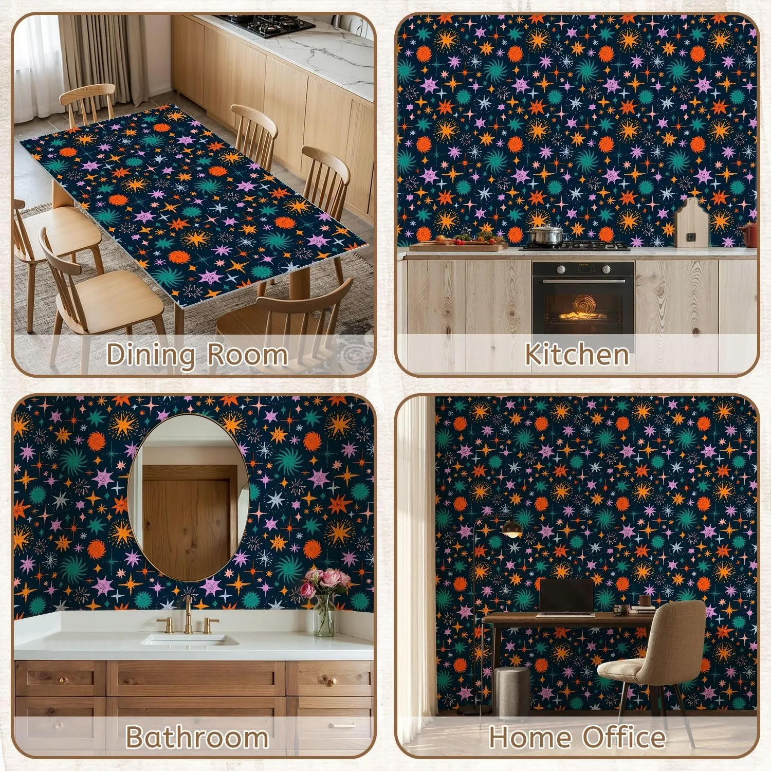 Peel and Stick Wallpaper Self Adhesive Wall Mural Colored crayon drawn stars sparkles seamless pattern Hand drawn doodle Contact Paper Renter Friendly Wallpaper for Kitchen Nursery Bedroom 17.7"x118"