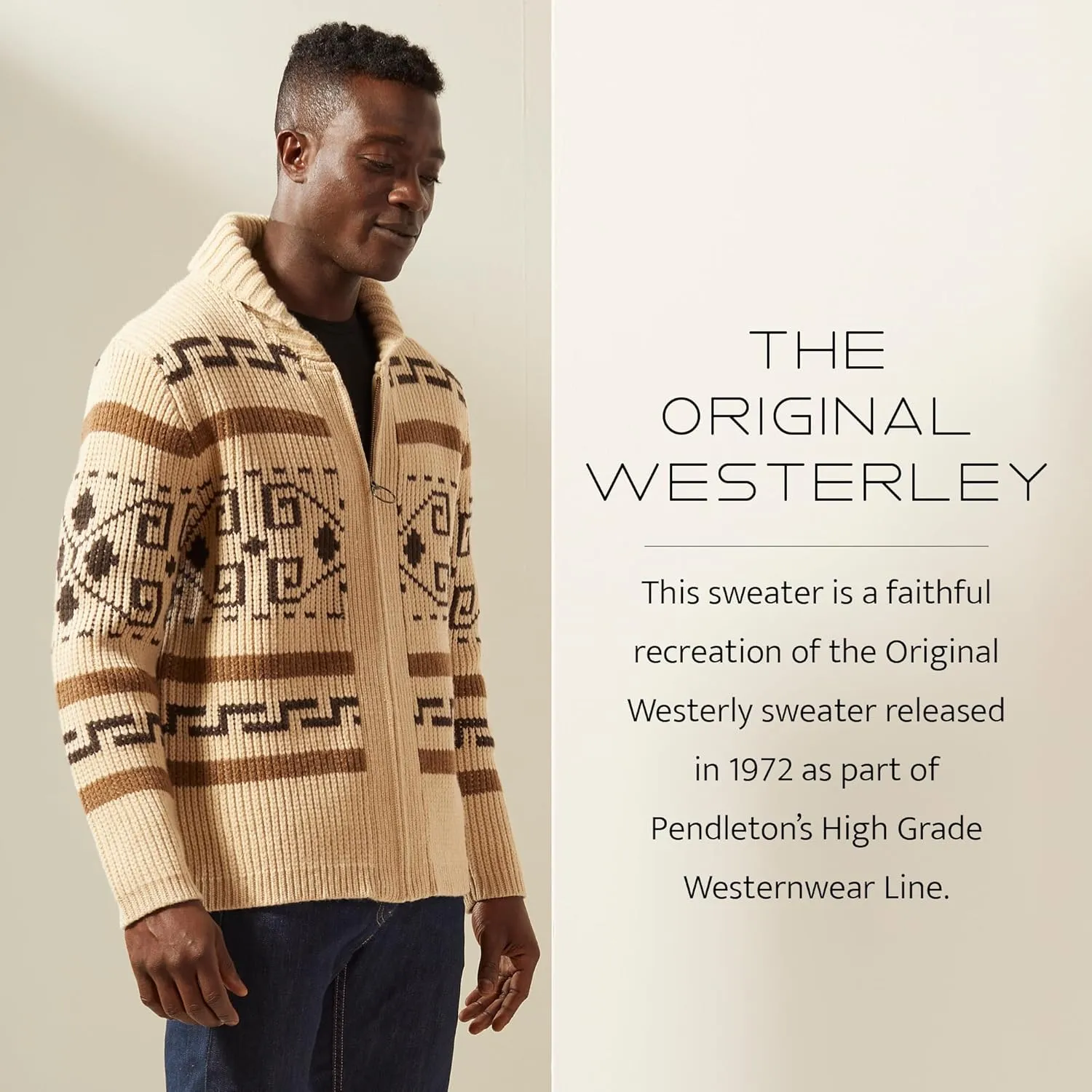 PENDLETON The Original Westerley, Cardigan Sweater with Zipper, 100% Virgin Wool