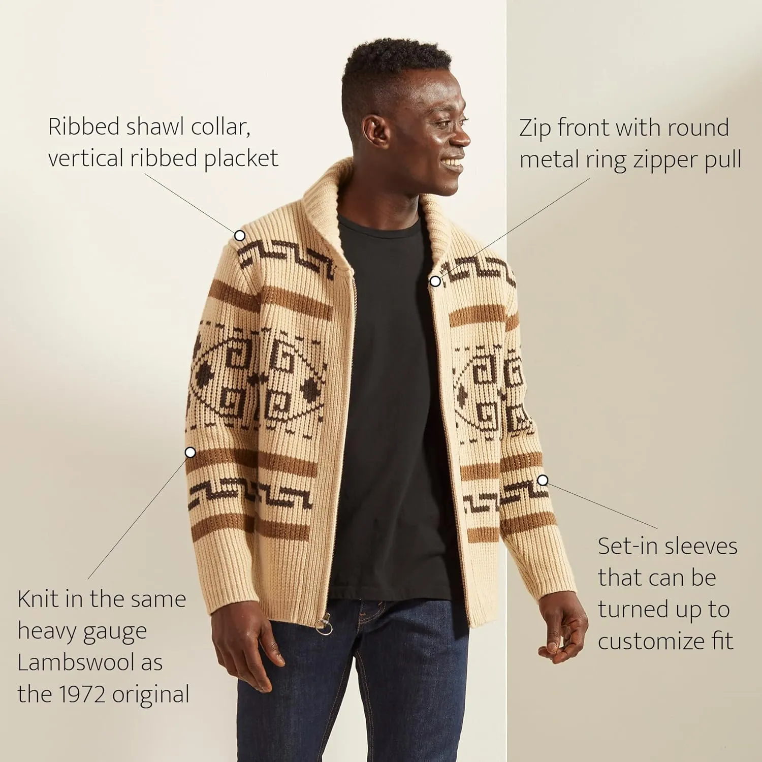 PENDLETON The Original Westerley, Cardigan Sweater with Zipper, 100% Virgin Wool