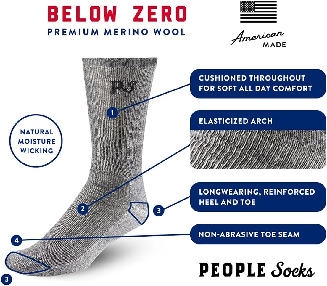 People Socks Men's Women's Merino wool crew socks 4 pairs 71% premium with Arch support Made in USA