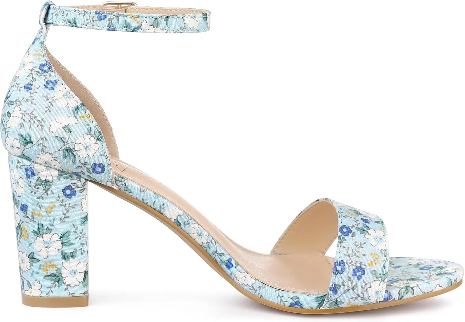 Perphy Floral Printed Open Toe Ankle Strap Chunky Heel Sandals for Women