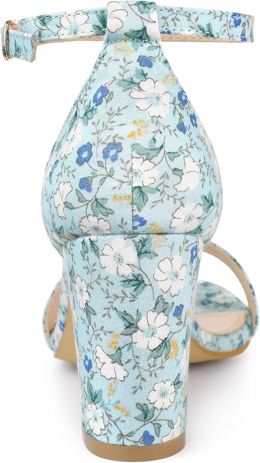 Perphy Floral Printed Open Toe Ankle Strap Chunky Heel Sandals for Women