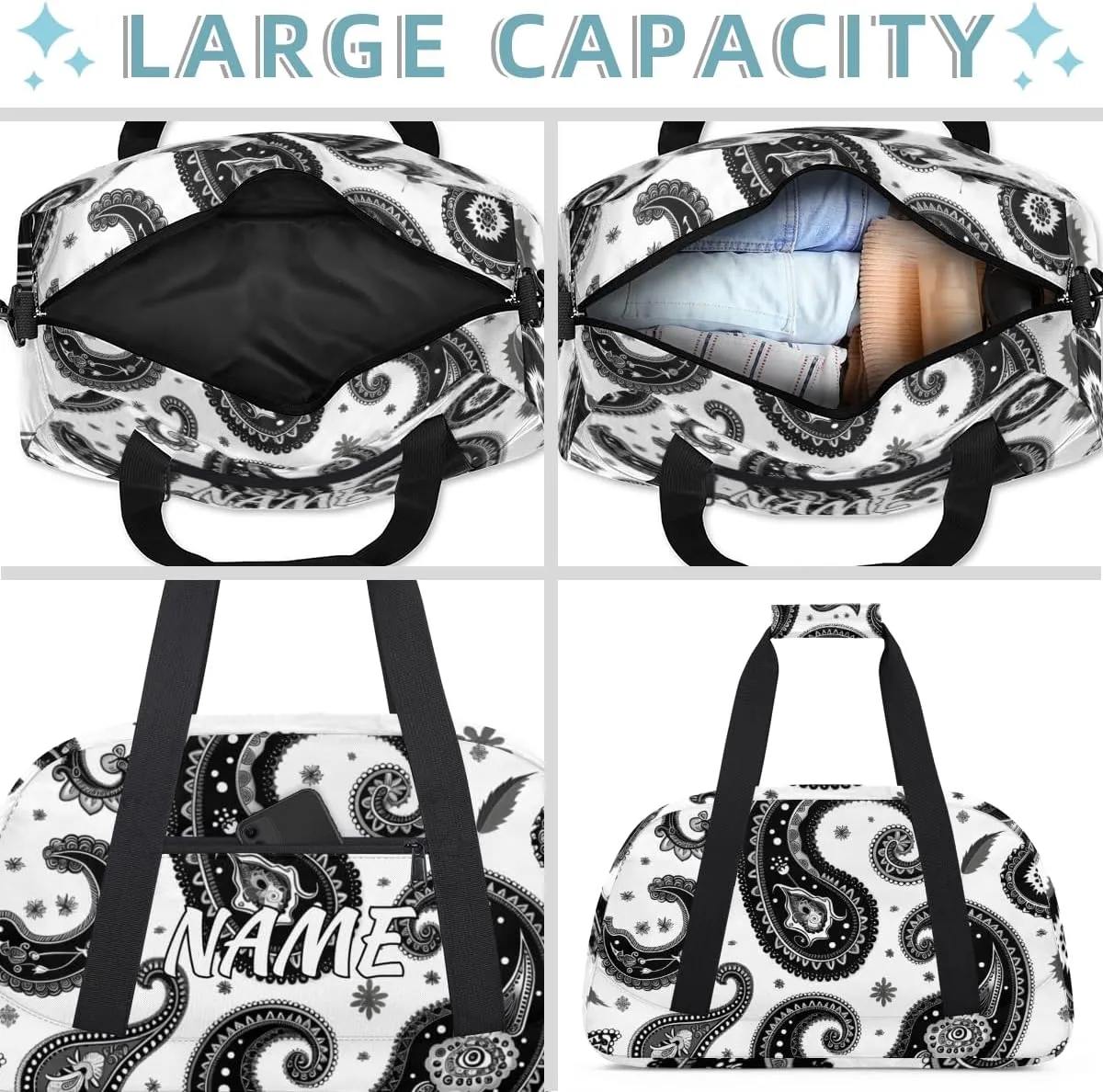 Personalized Custom Gym Bag for Women Men Carry on Geometric Shape Travel Duffel Tote Boho Abstract Overnight Workout Weekender Bag