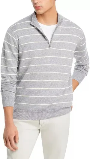 PETER MILLAR Mens Classic fit Quarter zip Sweater XL Mock Neck Grey Striped
