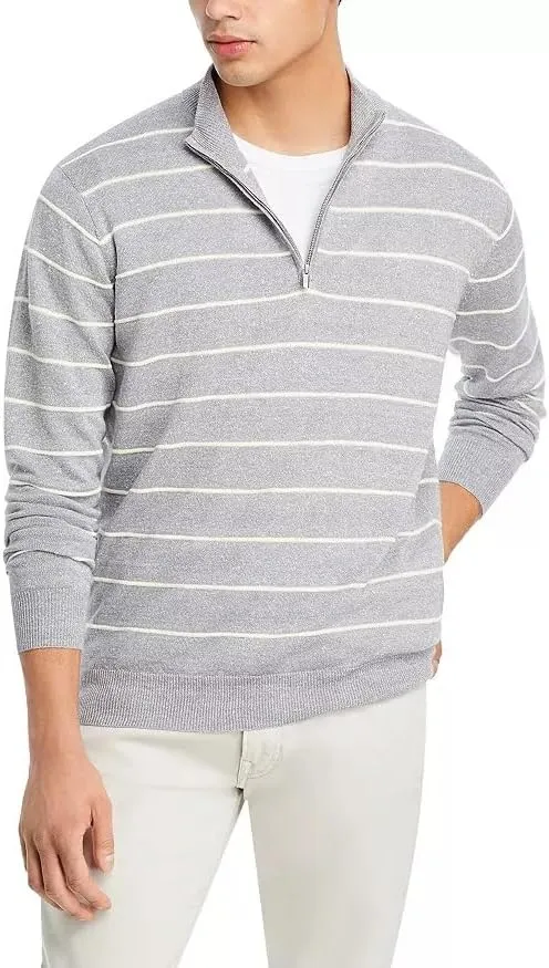 PETER MILLAR Mens Classic fit Quarter zip Sweater XL Mock Neck Grey Striped